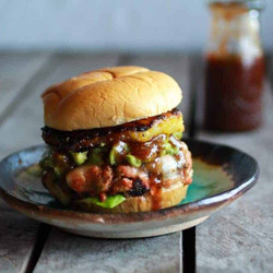 Hawaiian Bbq Salmon Burgers With Coconut Caramelized Pineapple