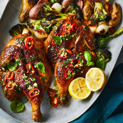 Roast Chicken with Chile-basil Vinaigrette, Charred Broccoli, And Potatoes