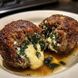 Spinach Garlic Meatballs Stuffed With Mozzarella