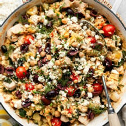 Greek Orzo Skillet With Chicken And Chickpeas