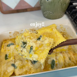 Dumb Dinners: Creamy Corn Ravioli Bake