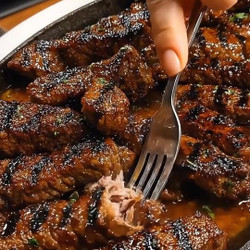 Grill Pan Honey Glazed Steak Strips