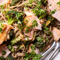 Charred Broccoli And Salmon Noodle Salad