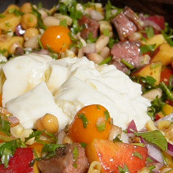 Grilled Corn, Steak, And Peach Dense Bean Salad
