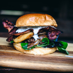 Caramelized Apple Burgers With Blue Cheese &amp; Bacon
