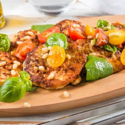 Ricotta Pancakes With Spinach, Tomatoes, Basil And Pine Nuts