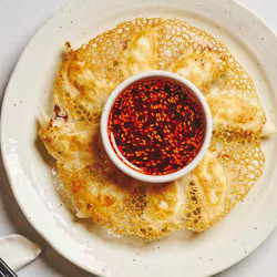 Pan-fried Pork And Chive Dumplings with lace