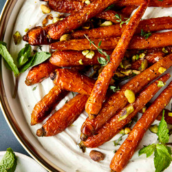 Oven Roasted Whole Carrots With Tahini Dressing