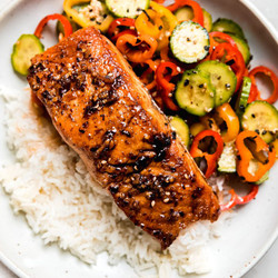 Chili Crisp Salmon With Cucumber Sweet Pepper Salad