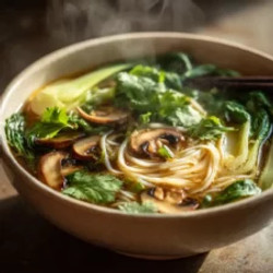 Healing Ginger Garlic Broth With Rice Noodles