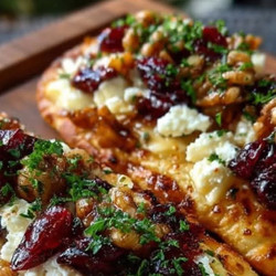 Crispy Flatbread With Brie, Cranberries, Feta, Walnuts, And Cranberry-honey