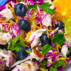 Chicken Or Fish Salad With Toasted Almonds, Feta, Blueberries, Mint, And Orange Zest