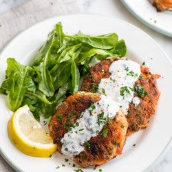 Easy Salmon Patties &amp; Lemon Garlic Sauce (gluten-free)