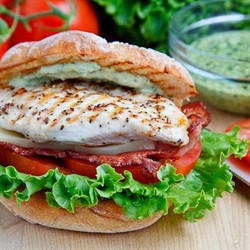 Grilled Chicken Club Sandwich With Pesto Mayo