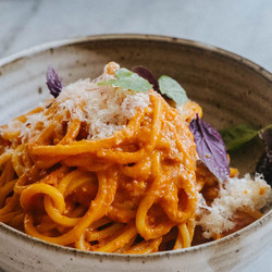 Spaghetti With Roasted Tomato Miso Sauce