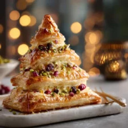 Golden Christmas Tree Puff Pastry With Brie, Cranberries &amp; Pistachios