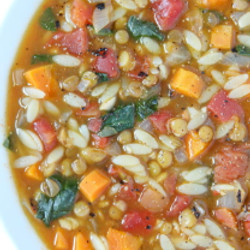Lentil Orzo Soup with Spinach