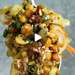 Roasted Cabbage Salad With Peanut-ginger Vinaigrette &amp; Crunchy Maple-sesame Chickpeas