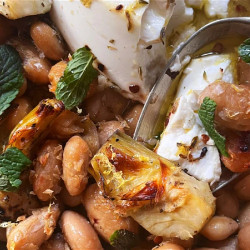 Butter Bean, Artichoke + Ricotta Traybake