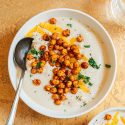 Slow Cooker Cauliflower Soup With Crispy Chickpeas