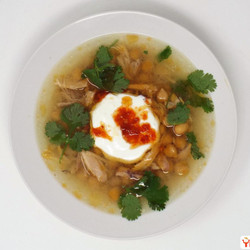 Chicken &amp; Garbanzo Bean Soup With Garlic Chili Oil