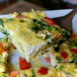 Spinach, Tomato, And Feta Frittata, Red Grapes