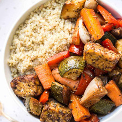 Meal Prep Balsamic Tempeh &amp; Roasted Vegetable Quinoa Bowls