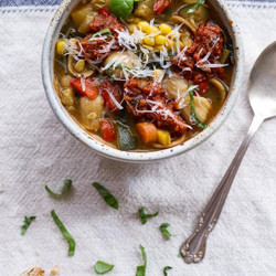Tuscan Summer Minestrone With Sun-dried Tomato Pesto.
