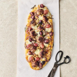 Speedy Sausage and grape Pizza - no yeast.