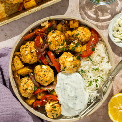 Sheet Pan Greek Style Meatballs And Veggies