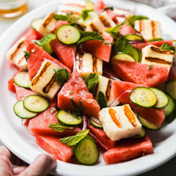 Grilled Halloumi Watermelon Salad With Hot Honey Dressing