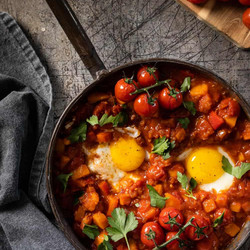 Shakshuka Met Zoete Aardappel En Geroosterde Tomaatjes