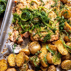 Sheet Pan Dijon Salmon And Sesame Panko Potatoes