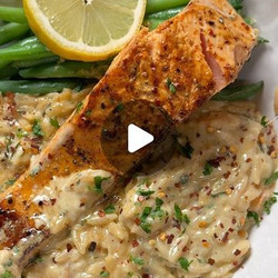 Creamy Lemon Garlic Orzo With Salmon