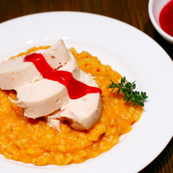 Roasted Chicken With Sweet-potato Risotto And Cranberry Sauce