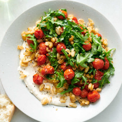 Crispy Beans And Juicy Tomatoes Over Tahini Yogurt