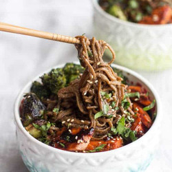 Hoisin Caramelized Salmon And Sesame Soba Noodle Bowls.