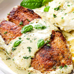 Pan Fry Tilapia With Pesto Cream Sauce