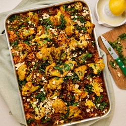 Roast Cauliflower With Harissa Pilaf