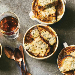 Caramelized Onion And Bread Soup With Brûléed Blue Cheese