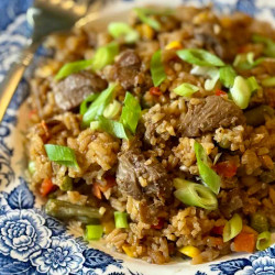 Steak Fried Rice with Savory Garlic Ginger Sauce
