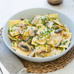 Creamy Mushroom And Bacon Ravioli