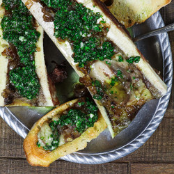 Roasted Bone Marrow With Caramelized Shallots And Gremolata