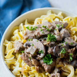 Lightened Up Slow Cooker Beef Stroganoff