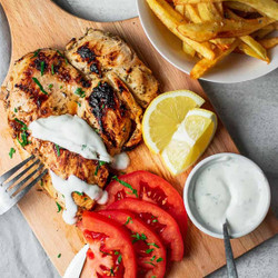 Grilled Chicken With Yogurt Sauce + Greek Fries