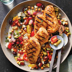 Grilled Chicken &amp; Vegetable Salad With Chickpeas &amp; Feta