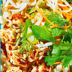 Spicy Tofu Tahini Noodle Salad