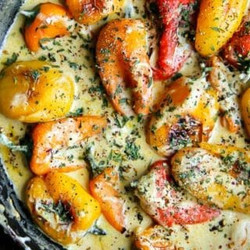 Pan-Roasted Peppers w/ Garlic Infused Sauce