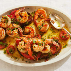 Tomato Toast With Buttered Shrimp apps snacks brunch