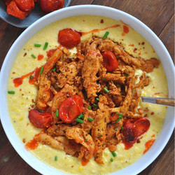 Vegan Cajun Soy Curls With Garlic Butter Creamed Corn